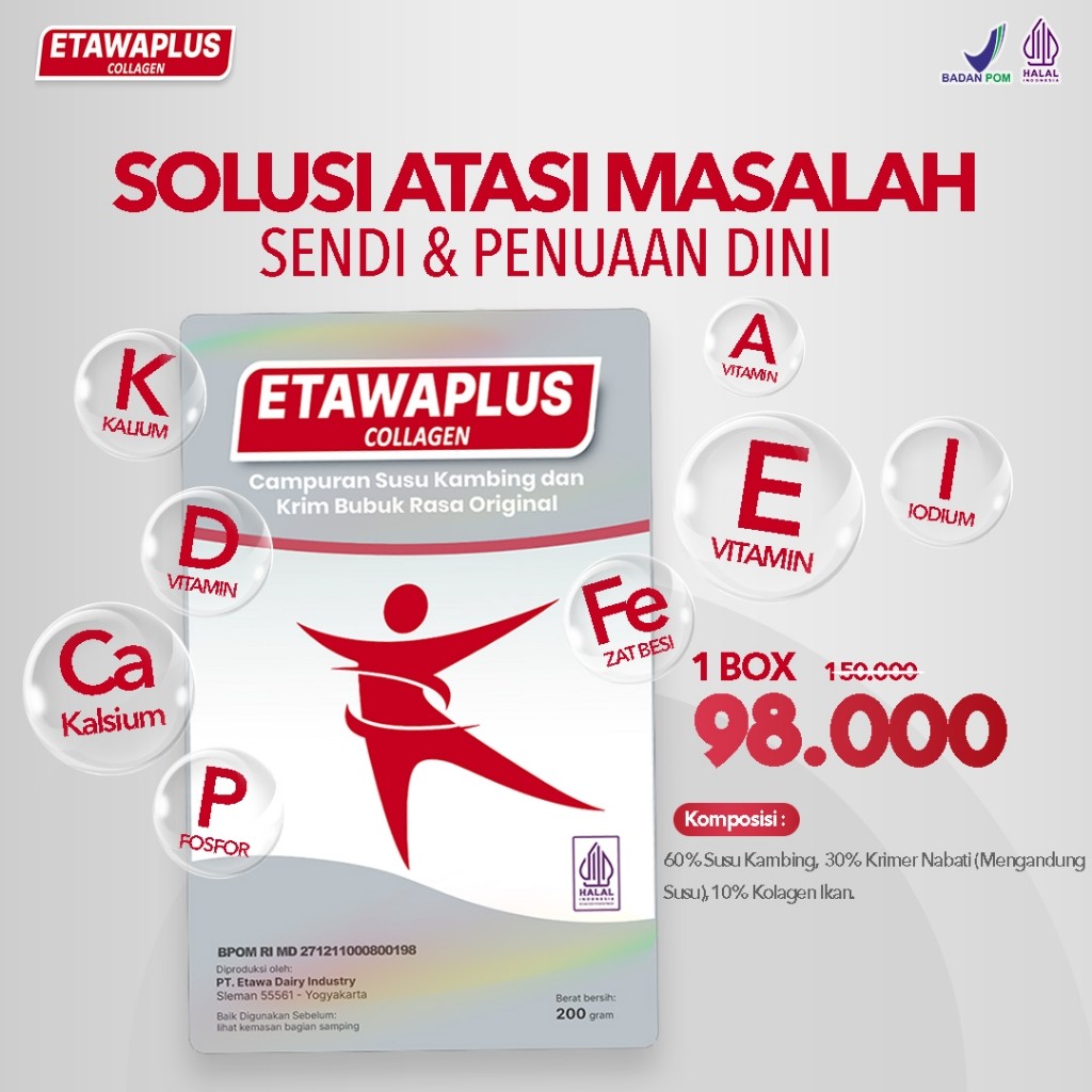 

Etawaplus Collagen - Susu Kambing Bubuk Etawa 100% Original Atasi Tulang Sendi & Osteoporosis, Sakit Lutut dan Asam Urat