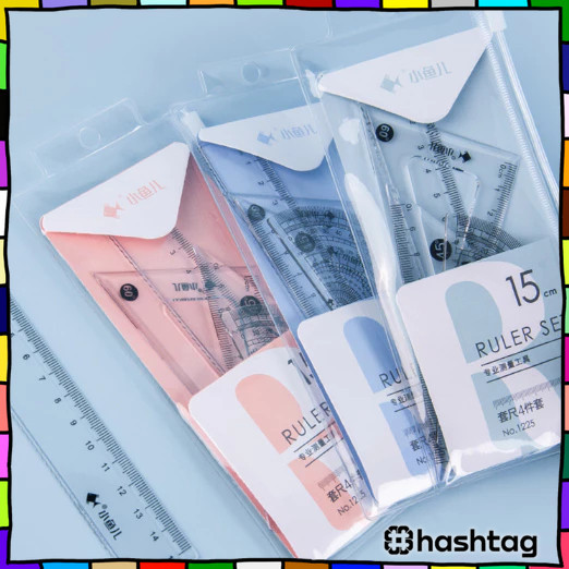 

#️⃣ Penggaris Set 4 In 1 / Perlengkapan Sekolah Menggambar Motif Polos / Ruller Set Transparant / Penggaris Bening Y3540