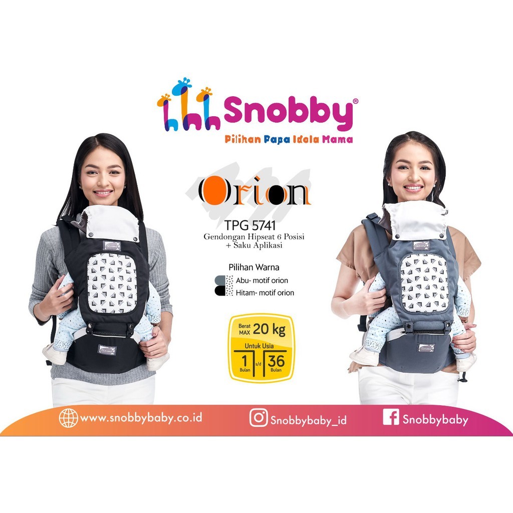 Gendongan Depan Snobby Hipseat 6 posisi Xelyn series  SBG5763 dan Orion Series Co