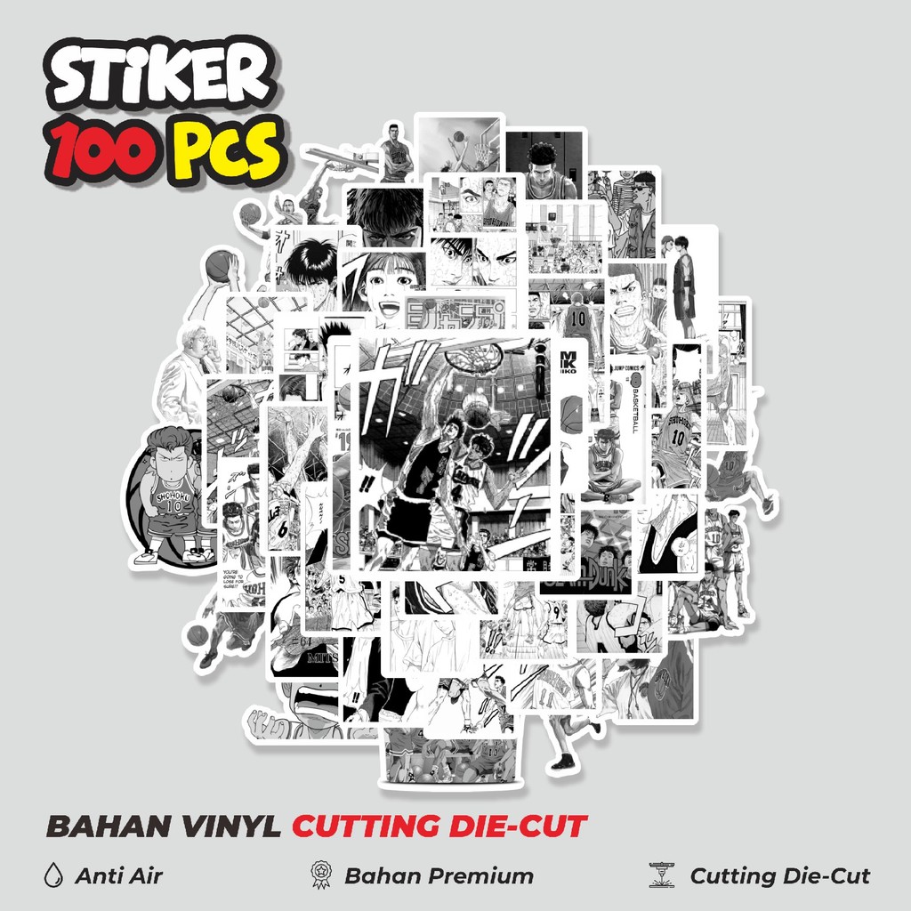 

Terbaru! 50 pcs Stiker Anime Slamdunk B&W Dekorasi Lucu Kreatif untuk Notebook, Skateboard, HP