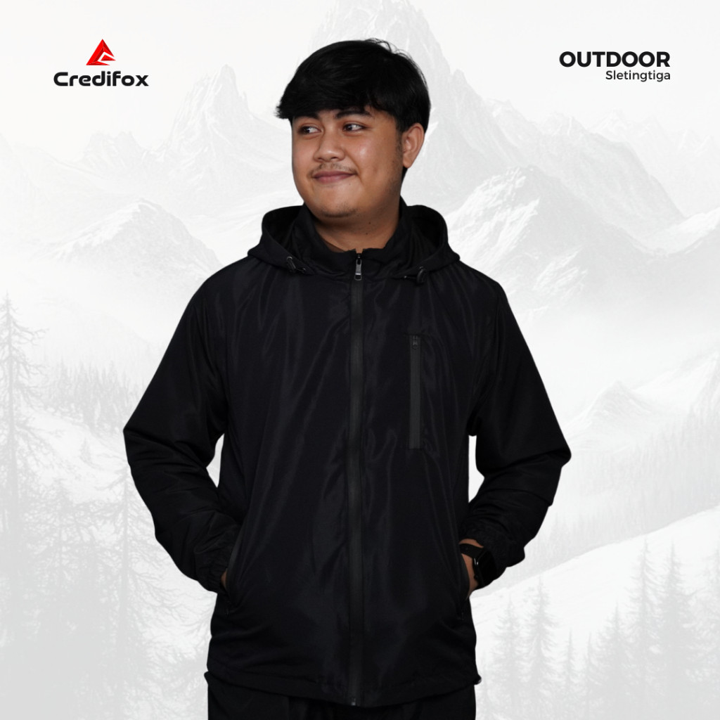 Ori CREDIFOX Jaket taslan JN waterproof sleting tiga - jaket anti air dan angin - jaket casual pria 