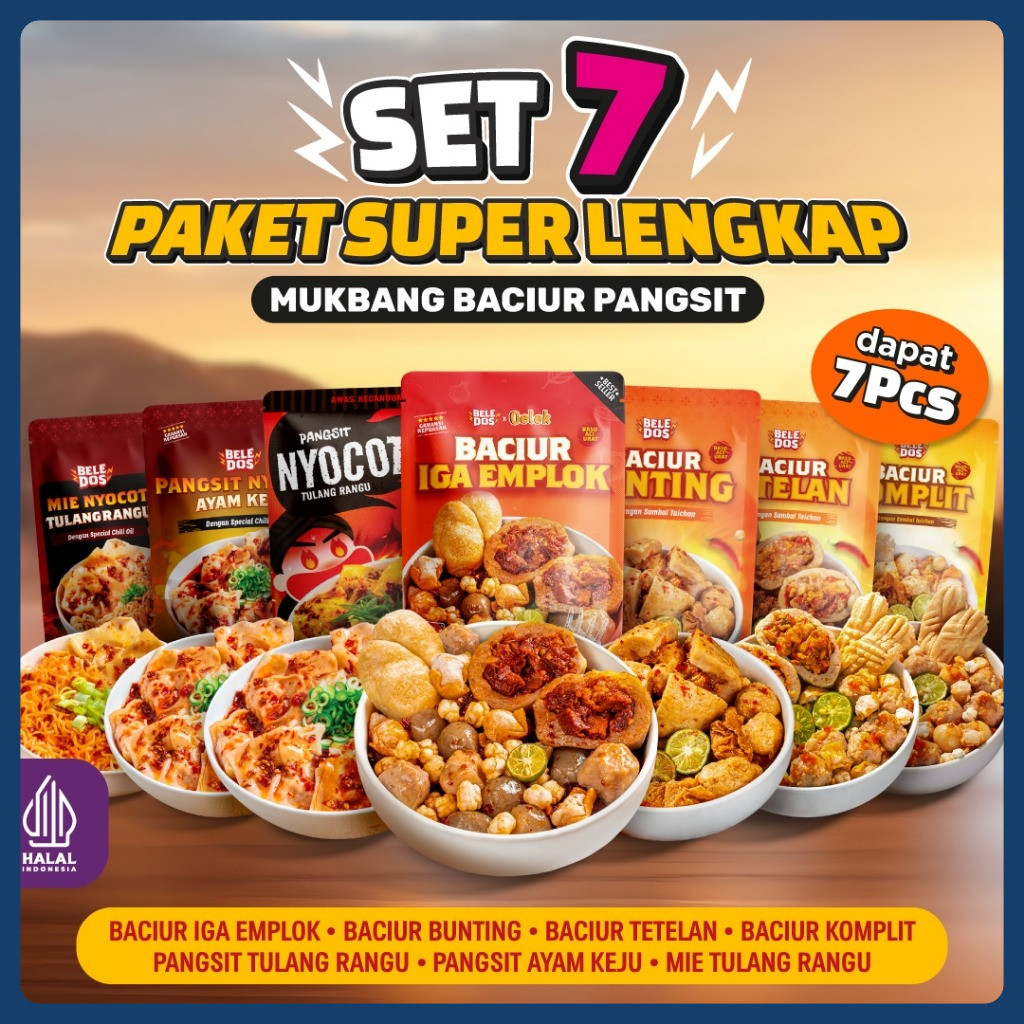 

Beledos Paket Super Lengkap Baso Aci Sambal Taichan / Pangsit Nyocot Ayam Keju / Mie Nyocot Tulang Rangu Chili Oil