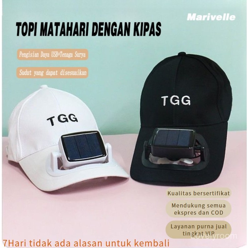 LovelyroomMarivelle Topi Dengan Kipas Angin, Tenaga Surya & USB Charger, Pelindung Matahari