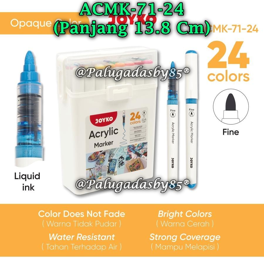 

(1 Set) GROSIR Spidol Akrilik JOYKO ACMK-71-24 24Warna Acrylic Marker Spidol Akrilik ACMK-71 (1 Set)