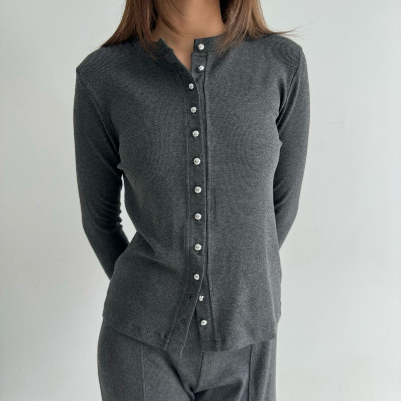TOMOYSHOP KAIA TOP | Atasan Knit Wanita Lengan Panjang Basic Korean Top Summer Baju Knit Kancing Rib
