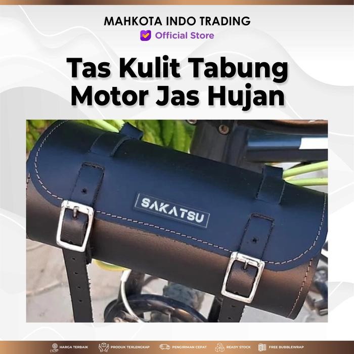 PREMIUM TABUNG MOTOR Just Ride / Tas Jas Hujan Motor Kulit / Tas Samping Retro - Hitam