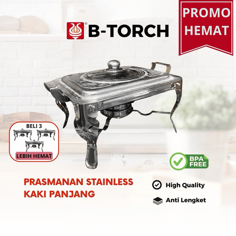 B-TORCH [ ] Panci Prasmanan Warmer Stainless Steel Tanpa Sekat Ukuran Besar Pemanas Makanan pesta