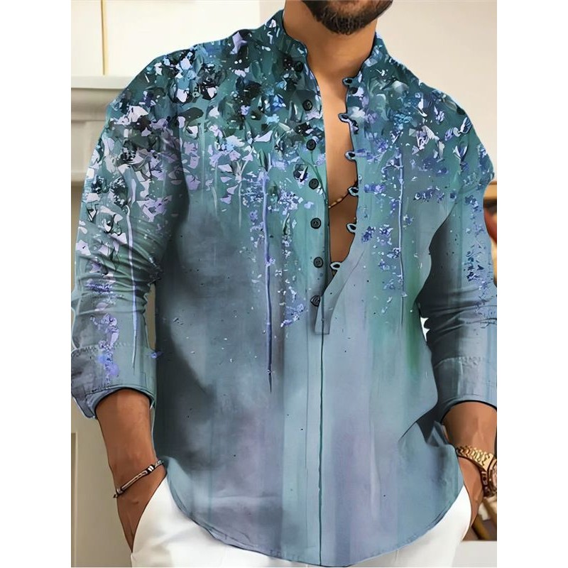 Kemeja Pria Lengan Panjang Bermotif Floral