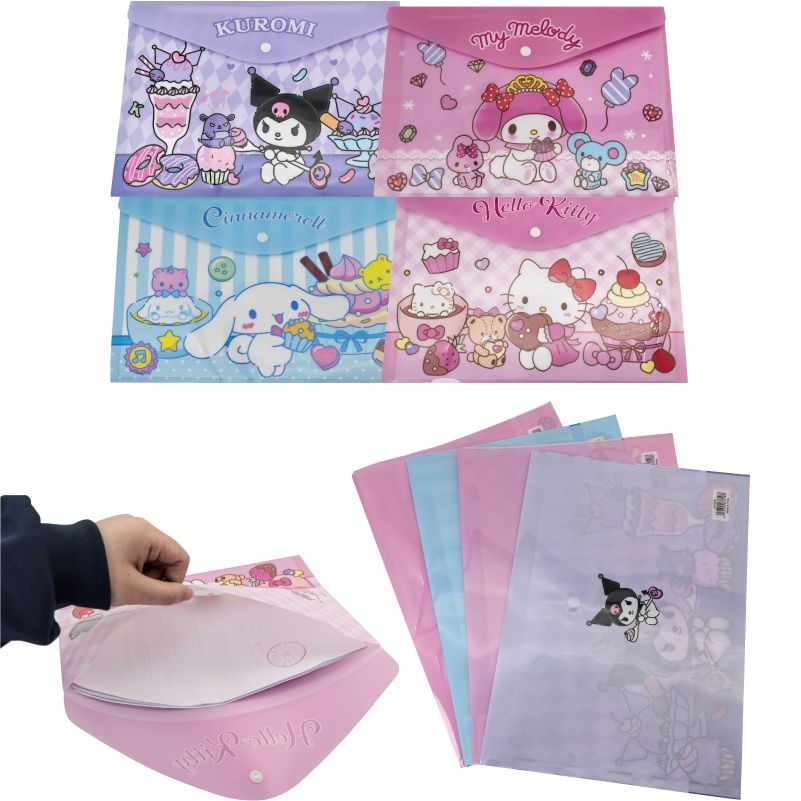 

Storage Bag Folder Hello Kitty Kuromi Melody Cute Cartoons Anime Character Student Office Supplies Button Bag A4 Creative Lovely