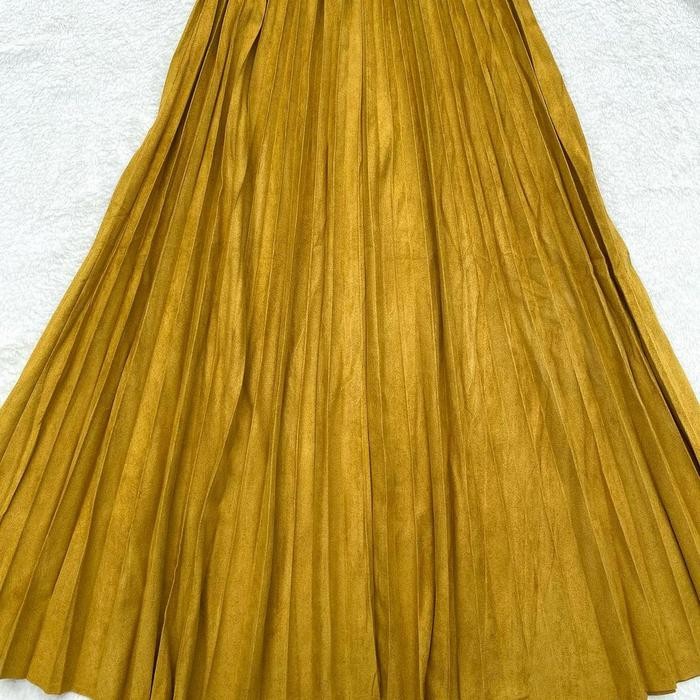ROK PLISKET SUEDE ORI BANGKOK, ROK PLISKET SUEDE PANJANG, ROK SUEDE - Kuning
