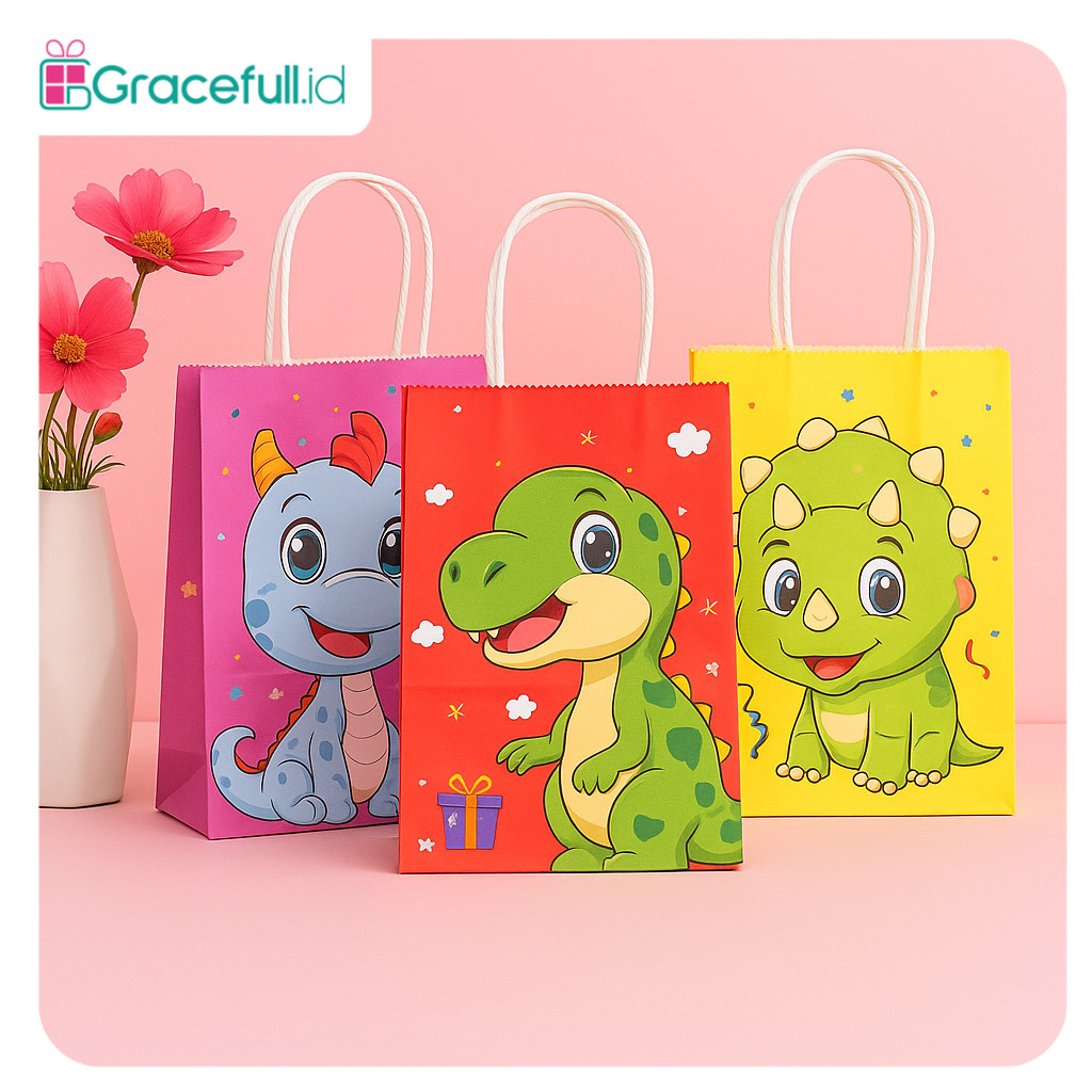 

Paper Bag Kraft Kantong Kertas Kraft Motif Dinosaurus Hampers Souvenir I AK02J7--AK03J7