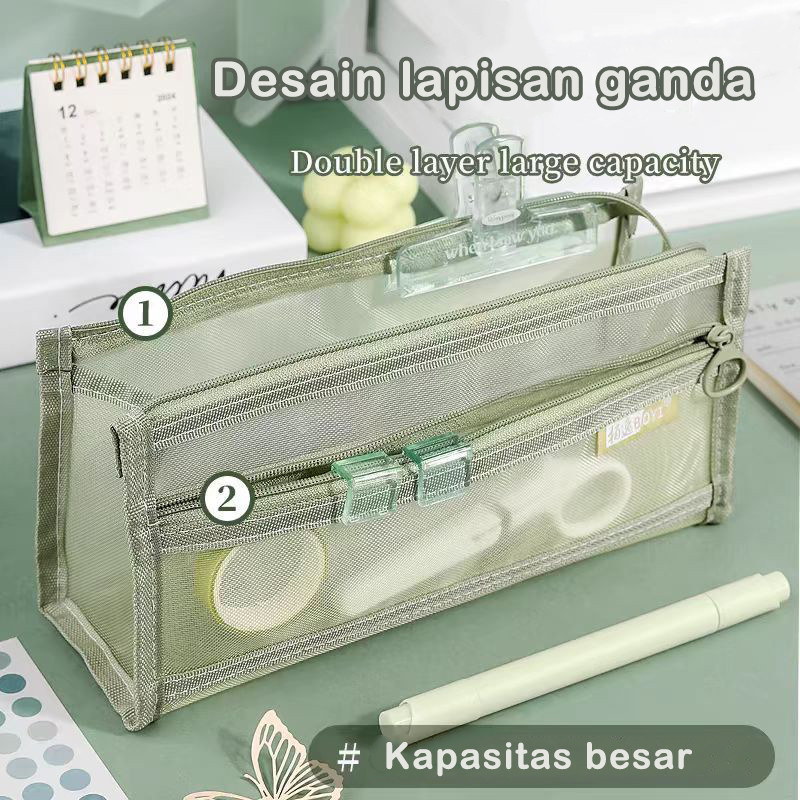

Kotak pensil kotak-kotak berkapasitas besar transparan, kotak pensil segitiga tiga dimensi, kotak pensil pelajar, kotak pensil warna tiga dimensi dua lapis