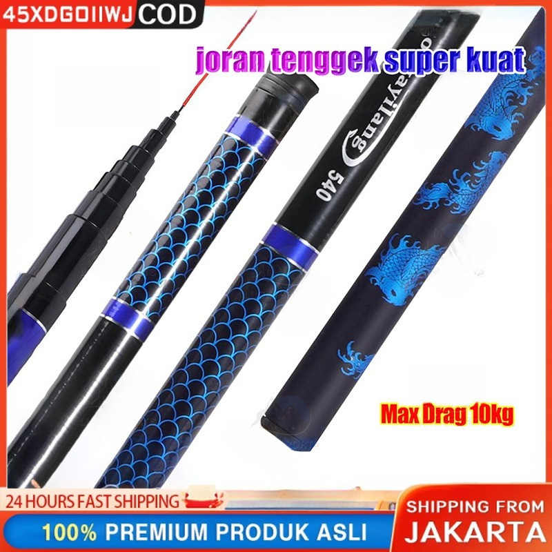 2.7m 3.6m 4.5m 5.4m 6.3m 7.2m Joran Tegek Fishing Rod Carbon Tegek Panjang Fishing Fishing Float Set