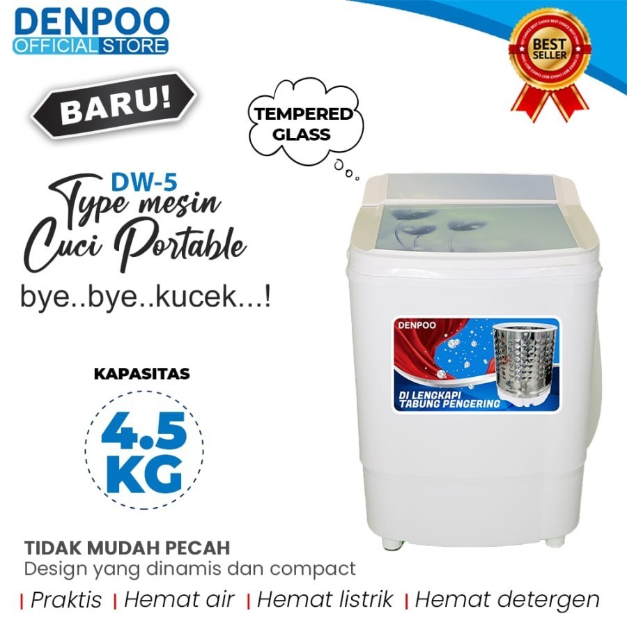 Mesin Cuci Portable Mini Denpoo / Mesin Cuci Portable Mini Tempered Glass