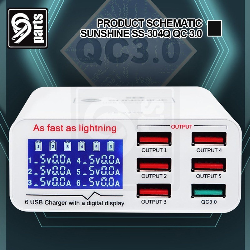 Adaptor Charger Sunshine SS-304Q 6 PORT USB (DIGITAL) Original Sunshine