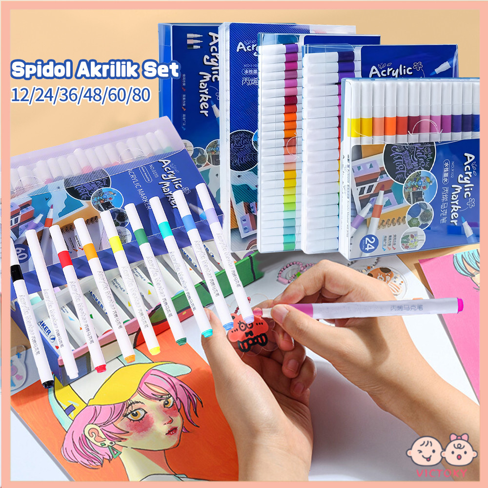 

​​Victoky​​ Spidol Acrylic Painter Akrilik Marker Set Highlight Drawing 12/24/36/48/60/80 Warnas