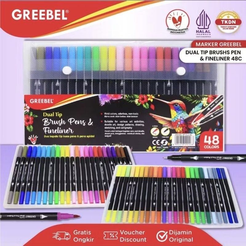 

Greebel Dual Tip Brush Pen Colour 48 Warna / pena kuas / Spidol Set Marker drawing pen