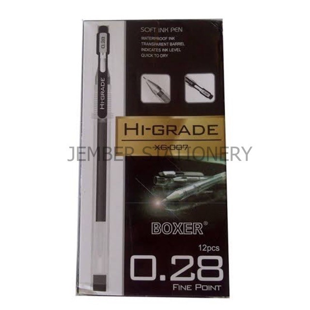 

(12 pcs) Bolpen HI-GRADE Boxer 0.28 MM | Pulpen Higrade Hitam Biru | Higrade
