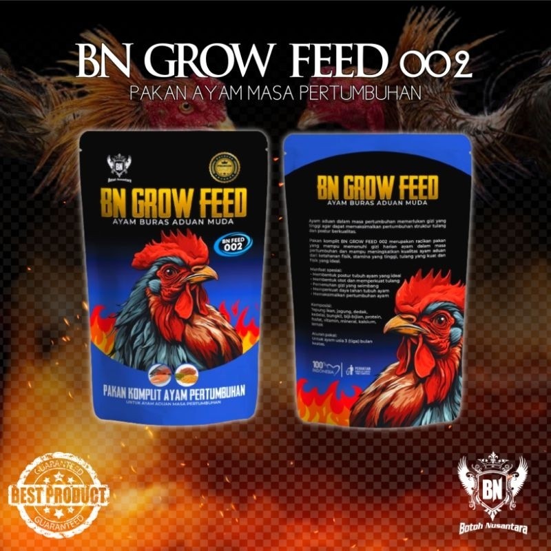suplemen Ayam Juara Tarung Cepat Pakan BN GROW FEED untuk aduan muda usia 3 bulan keatas agar pertum