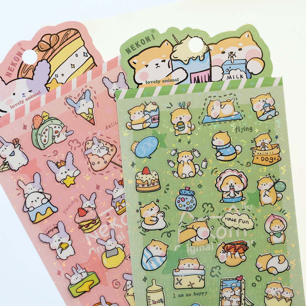 

Korean Import NEKONI Kawaii Spun Sugar Animals Food PVC Waterproof Stickers Journal Scrapbooking Diy Stationery Sticker Cute