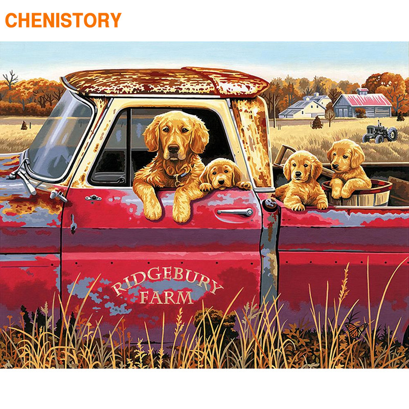 

CHENISTORY Frame 60x75cm Diy Painting By Numbers Dog animals Kit Acrylic Paint By Numbers Wall Art Picture Coloring By Numbers