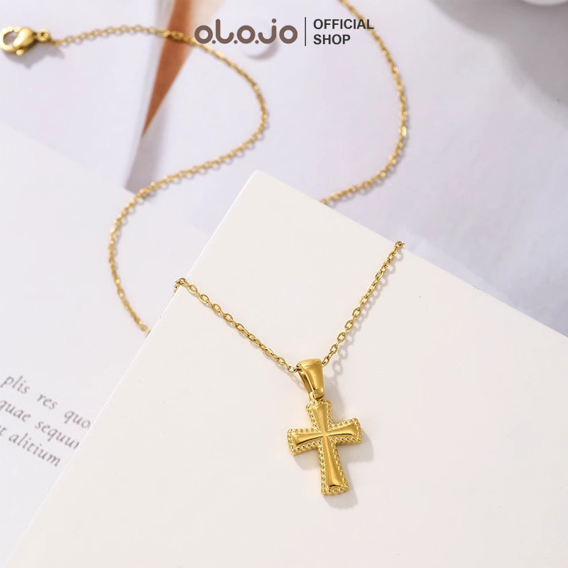 OLOJO Kalung Liontin Salib Titanium Wanita Kalung Anti Karat Tulang Selangka Serbaguna Aesthetic