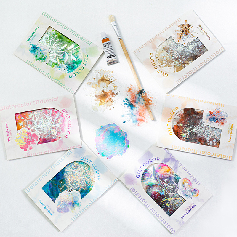 

Mr Paper 45pcs/bag Watercolour Halo Stamping Silver PET Waterproof Stickers Handbook Material Decorative Stickers DIY Scrapbook