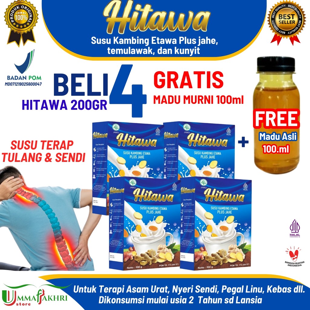 

HITAWA Susu Etawa Plus Herbal Jahe Kunyit Temulawak - Terapi Tulang dan Sendi - 4.Box x 200gr