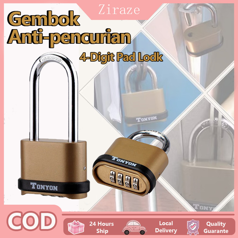 TONYON - 4 Digit Gembok Angka Kombinasi / Gembok Kombinasi Gembok Gerbang / Gembok Kunci Pagar Rumah