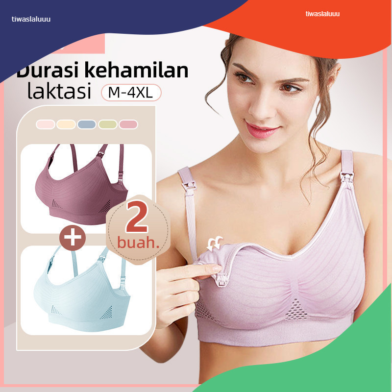 2PCS Tanpa Kawat Bra Menyusui Bahan Katun Kancing Depan Bh Menyusui ANGEL MOMMY 938