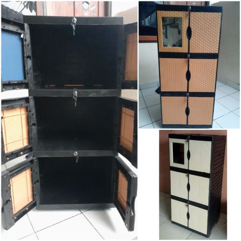LEMARI PLASTIK 3 SUSUN KACA / LEMARI PLASTIK 3 SUSUN