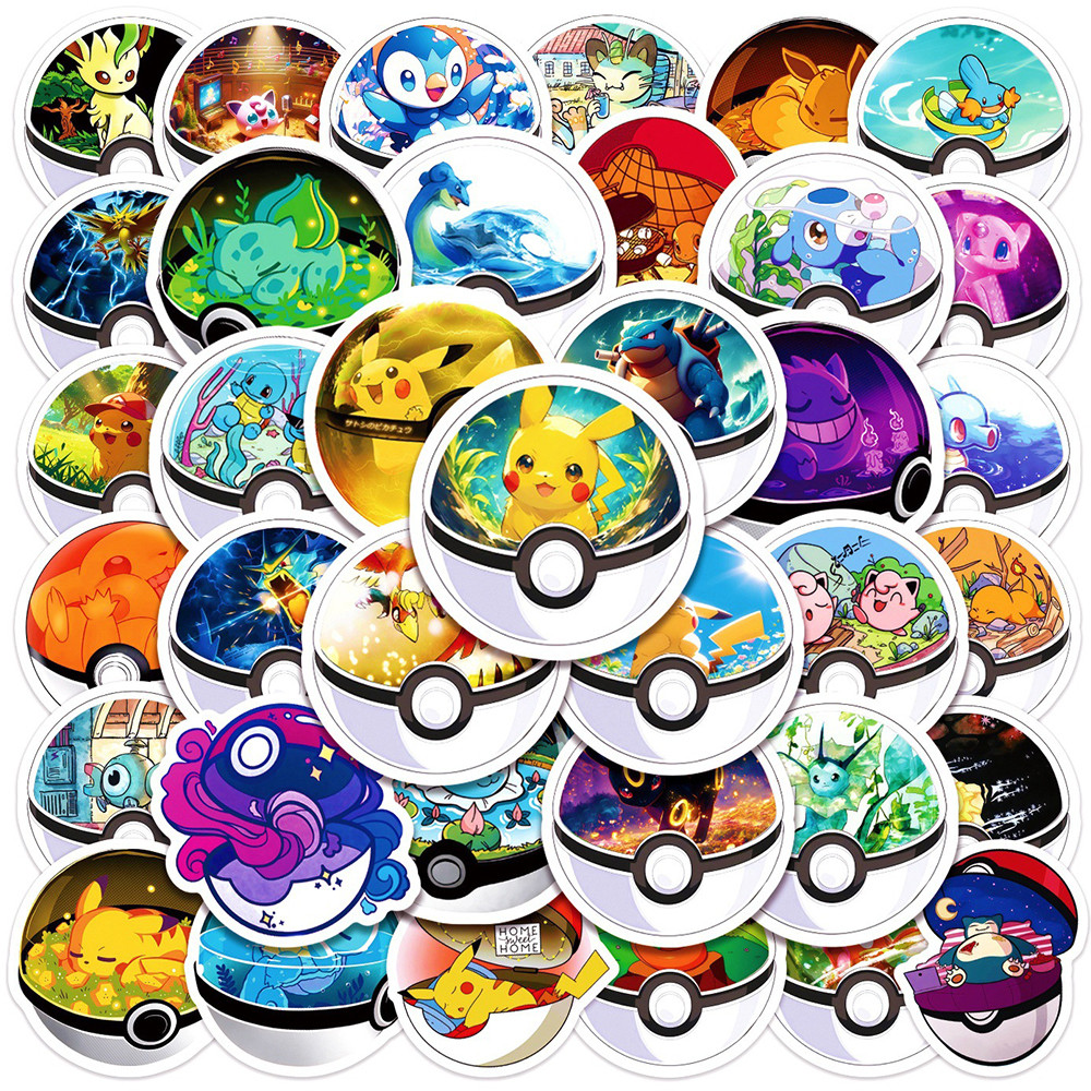 

10/30/50pcs Cute Cartoon Anime Pokemon Stickers Kids Toys Kawaii Poke Ball Pikachu Decals Skateboard Laptop Waterproof Sticker