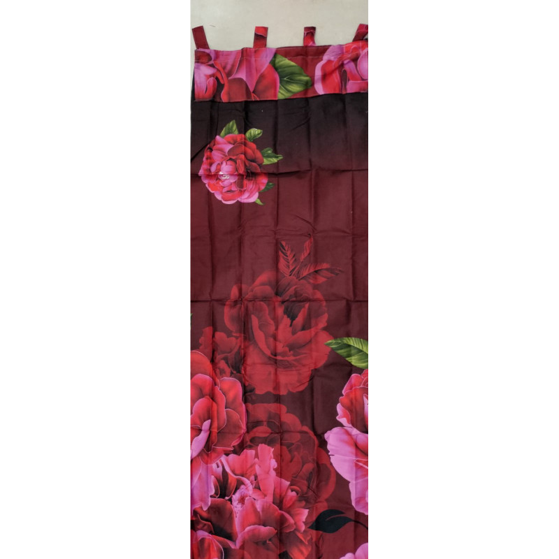 HOKICHAN [ JENDELA ] GORDEN JENDELA TALI + PONI MOTIF BUNGA MERAH MAROON