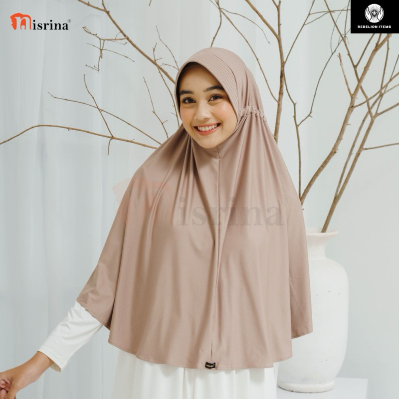 Nisrina Bergo Husna E - Kerudung Pet Syari Instan Serut Tali Belakang Umroh Bahan Spandek Medium