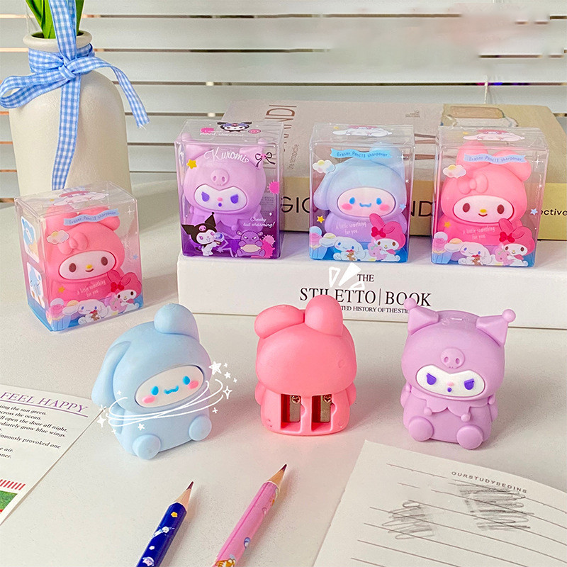 

Cute Cartoon Kuromi Cinnamoroll Melody Double Hole Pencil Sharpener Creative Erasable Pencil Sharpener Children School Supplies