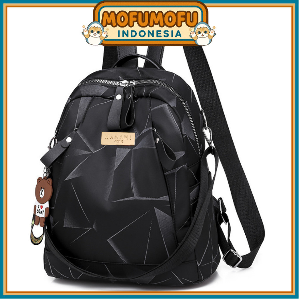 HANAMI Tas Ransel Wanita Korea  Backpack Sekolah Besar Kerja Batam Ori Anti Air Hitam TA395B5 Ellesm