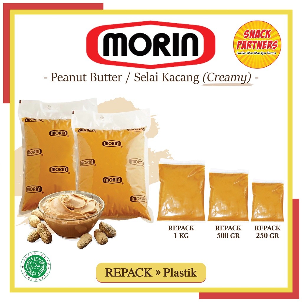 

Selai Kacang MORIN Repack 250 / 500 GR - Saus Pasta Kacang / Peanut Butter Spread Filling - Roti Bakar Kue Cake Martabak Manis/Terang Bulan - Pinkades