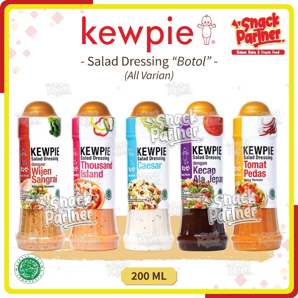 

KEWPIE Salad Dressing 200 ML Botol - Saos Saus Mayonnaise Mayonaise Mayones Thousand Island Wijen Sangrai Caesar Soy Sauce Tomat Pedas