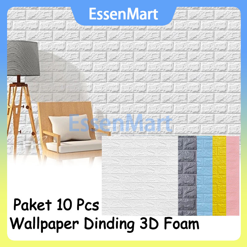 Paket 10 Pcs Wallpaper Dinding 3d Foam Motif Batu Bata 70 X 77 Cm / Motif Batu Bata Putih / Wallpape