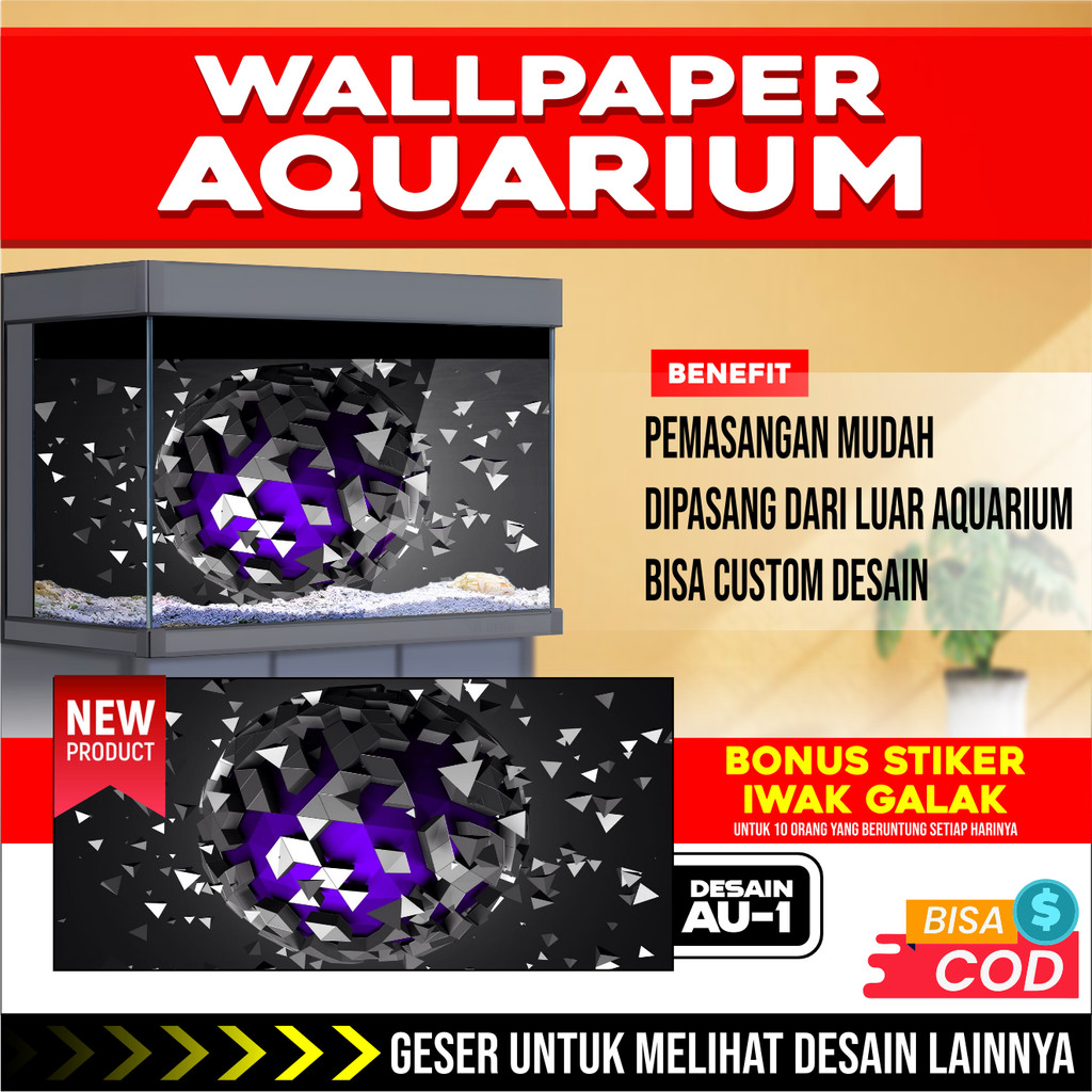STICKER WALLPAPER BACKGROUND AQUARIUM BELAKANG 3D TEMA GAMBAR BATU GRANIT AU