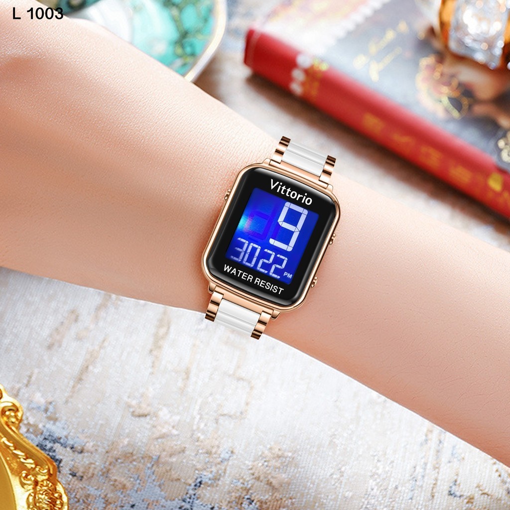 Vittorio Jam Tangan Wanita 1003 Digital Rantai Stainless Steel Water Resistant 3 ATM