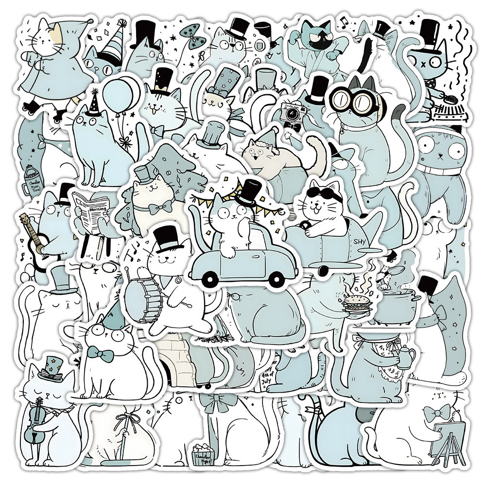 

50 Pcs Sticker Cute Cat Vinyl Waterproof untuk Tempelan Laptop Tumbler HP Koper DIY