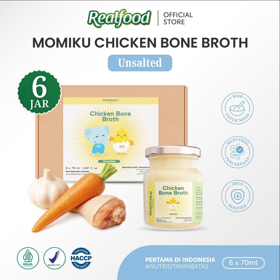 

Realfood Momiku Chicken Bone Broth Unsalted - kaldu ayam - Tinggi kolagen untuk kesehatan kulit, sendi, rambut - siap di konsumi - Lavie baby house