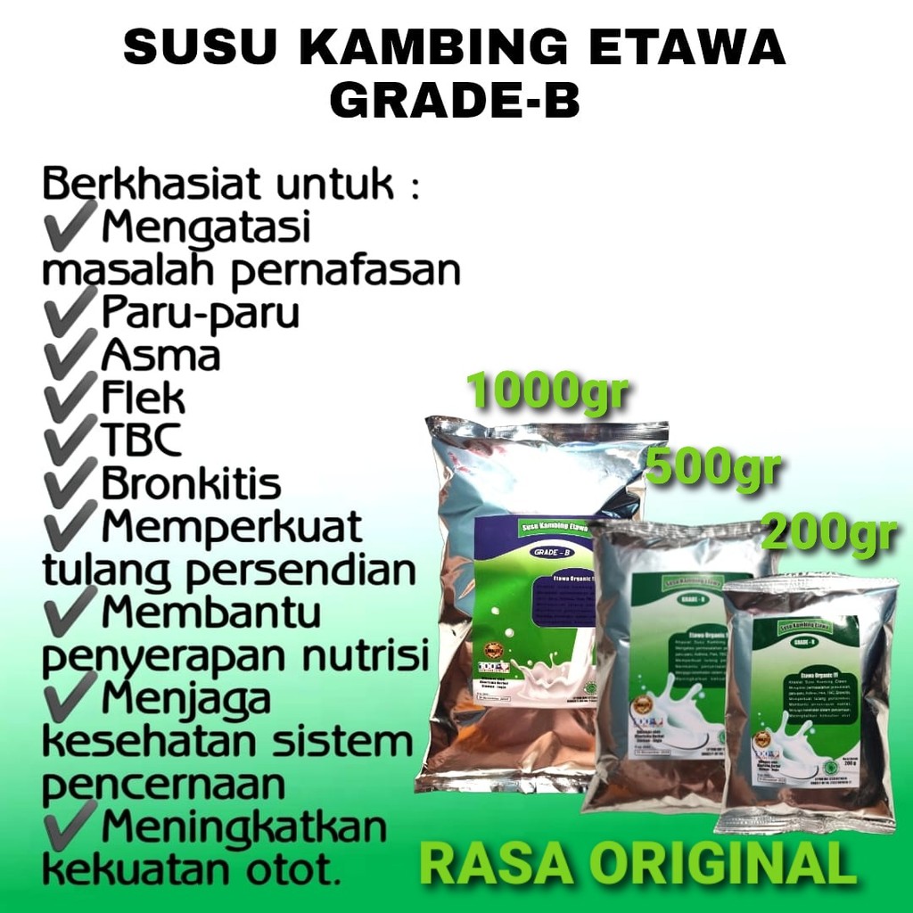 

SUSU KAMBING ETAWA GRADE B 1KG / 500gr /200gr SUSU ETAWA PLUS COLUSTRUM TERAPI FLEK,PARU,ASMA,TBC,OSTEOPOROSIS