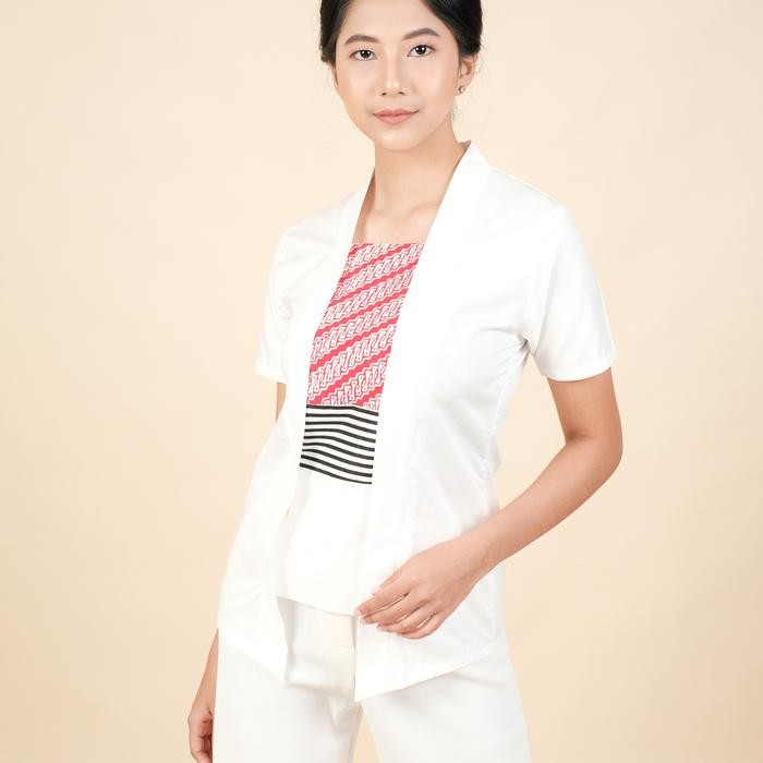 

Kebaya Batik Kutubaru 2 in 1 Lengan Pendek Meradelima Katun Putih - XS