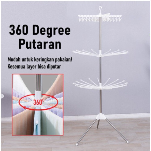 MENARA Rak Jemuran Baju Bayi Handuk Menara Kaos Kaki Kain Gantung Berdiri Hanger Lipat Tiang 3 Susun