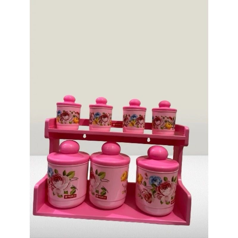 LION STAR Rak Tempat Bumbu Wadah Bumbu Serbaguna Kitchen Set KS-2 Isi 7 Pcs Motif Bunga Co
