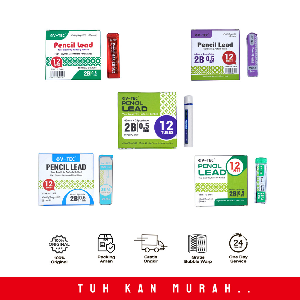 

V TEC PENCIL LEAD 2B 0.5 /PCS ISI PENSIL MEKANIK