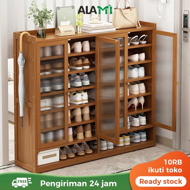 Alami Rak Sepatu Susun Tertutup Kayu Lemari Kaca Sepatu Tertutup Rak Sepatu Anti Debu