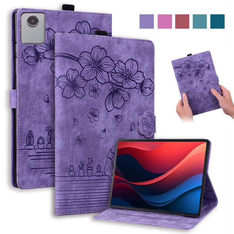 Funda For Lenovo Xiaoxin Pad 2024 Case 3D Embossed Flower Cat Wallet Tablet For Lenovo Tab M11 M 11 